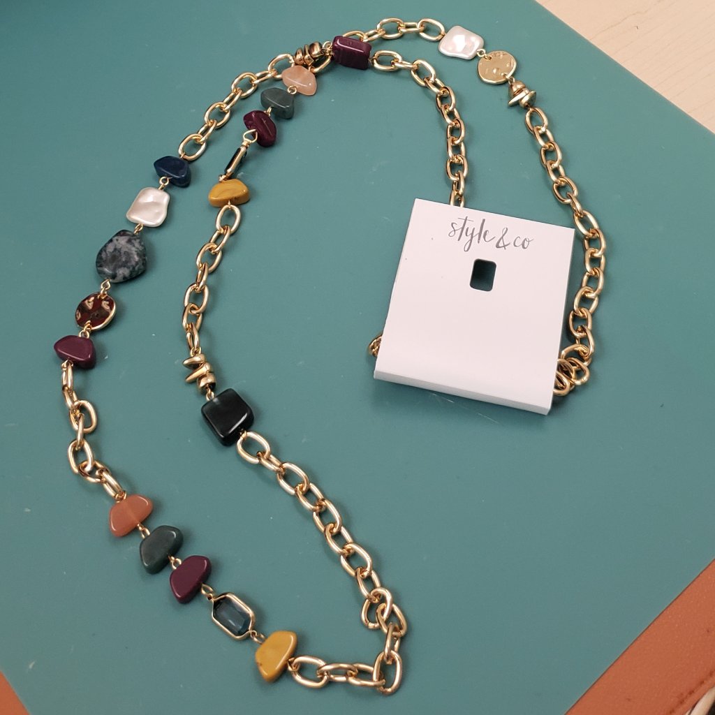 Style & Co, Nwt Gold Tone Long Multi Color Beaded Long Fashion Necklace